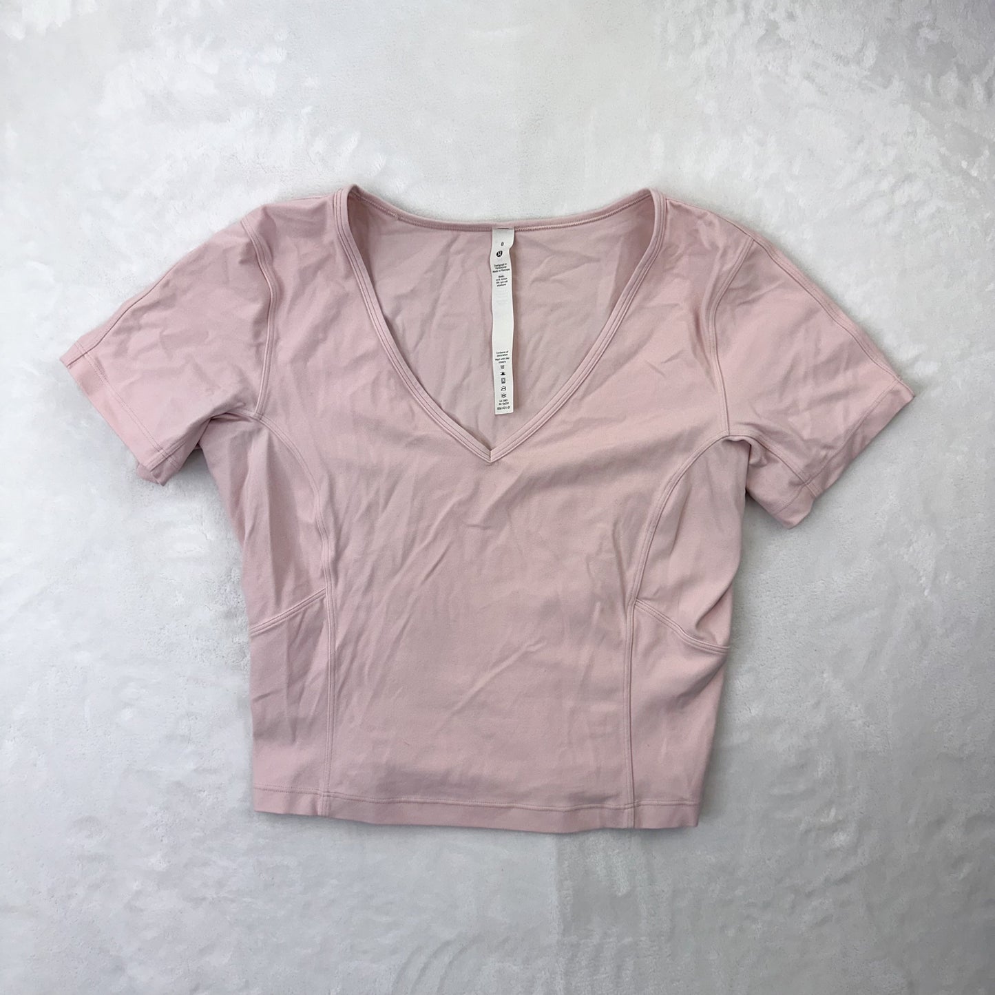 Size 8 Pink Mist Nulu Cropped Slim Yoga Short Sleeve