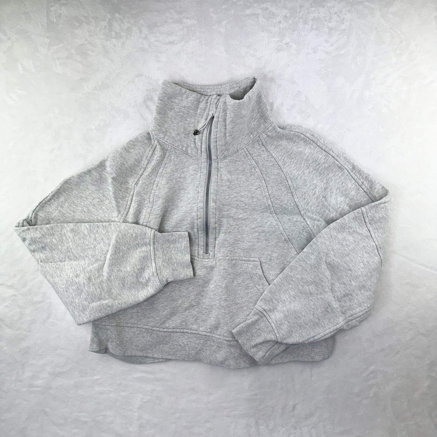 Size XS/S Heathered Core Ultra Light Grey Scuba Oversized Funnel Neck Half Zip