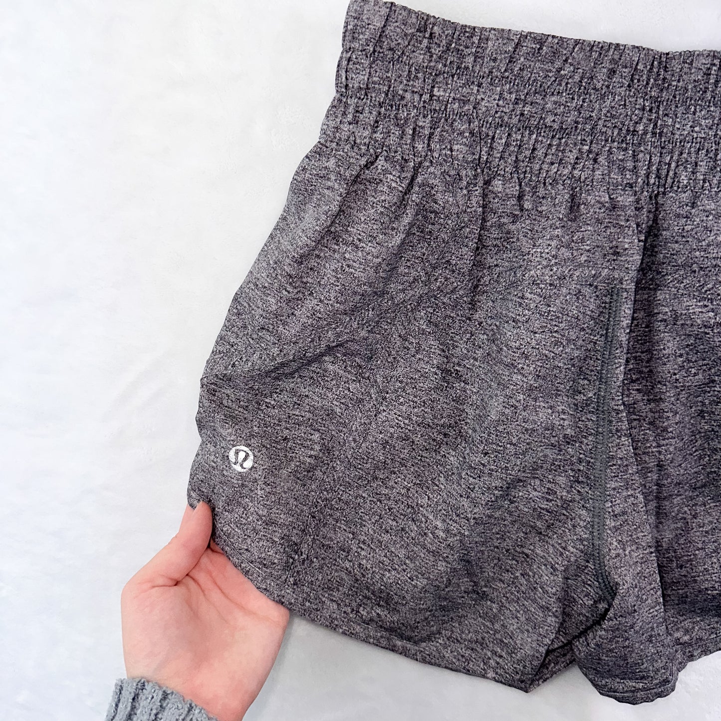 Size 4 Heathered Grey Tracker Short 4” *logo wear