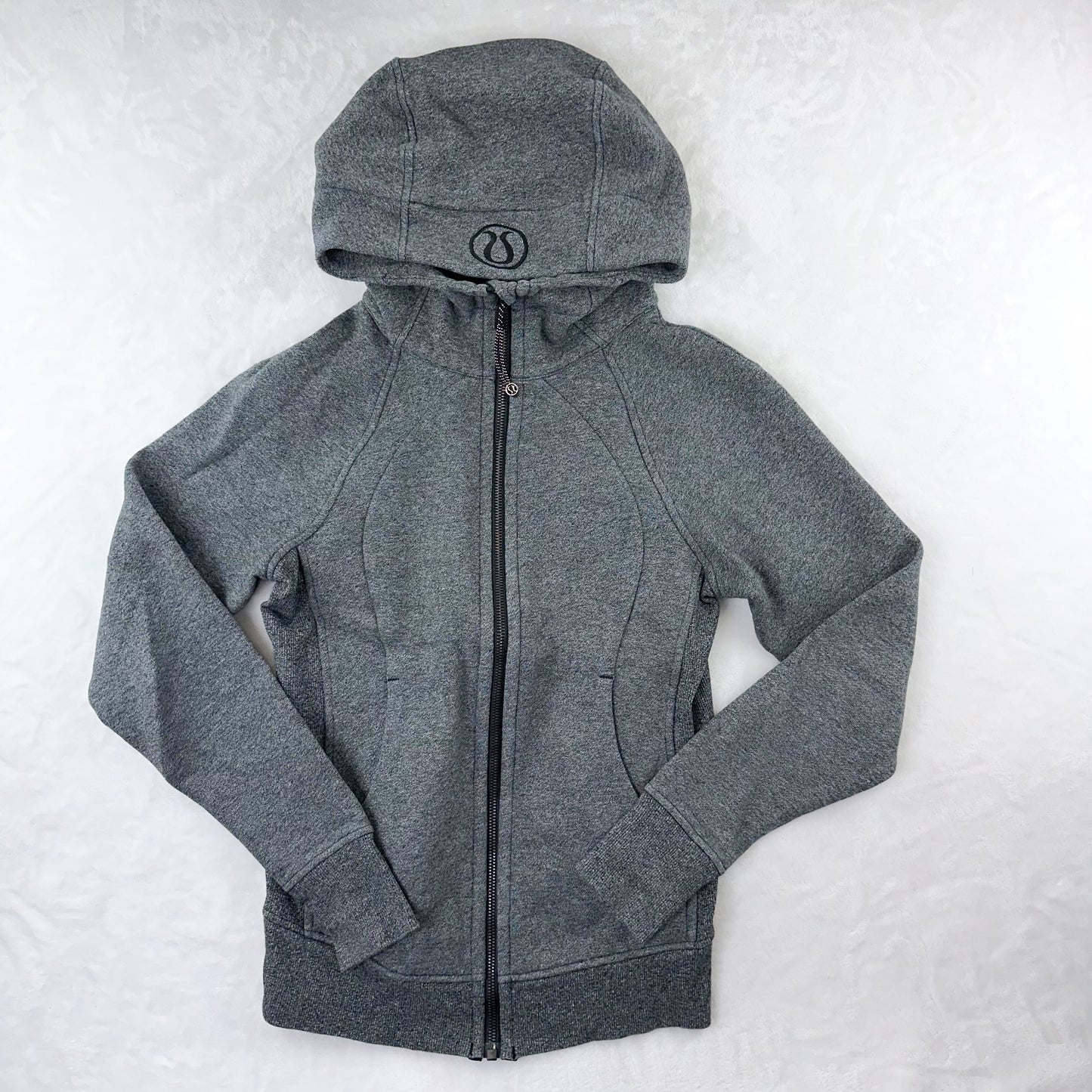 Size 2 Heathered Speckled Black Scuba Full Zip
