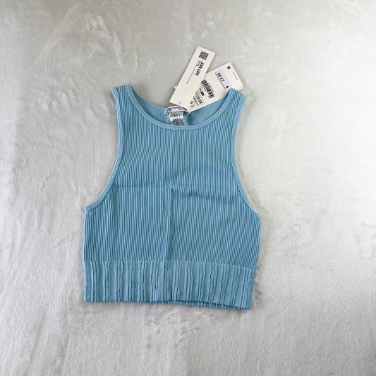 Size XS/S Baby Blue Zara BNWT Ribbed Seamless Crop Top