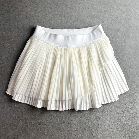 Size 8 White Tiered Pleats High-Rise Tennis Skirt