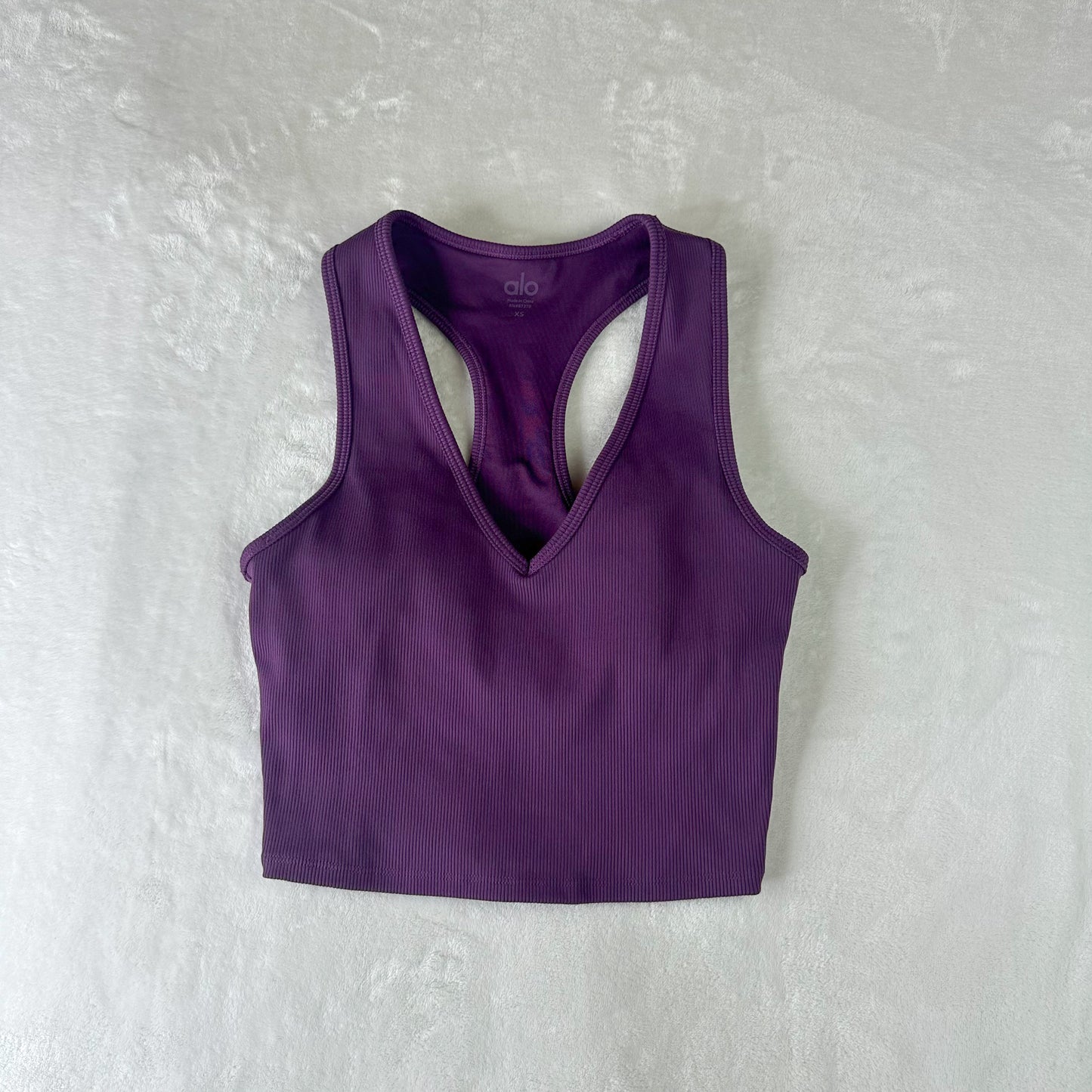 Size XS Purple Goddess Alo Ribbed-knit Crop Tank Top