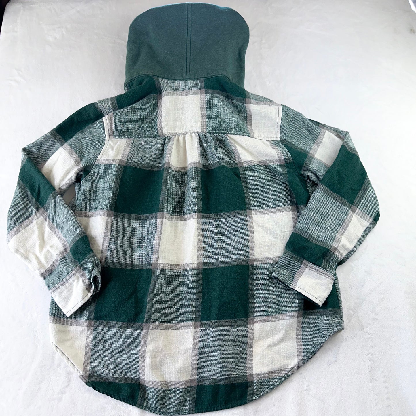 Size S Cream/Forest Green Plaid Hooded Flannel