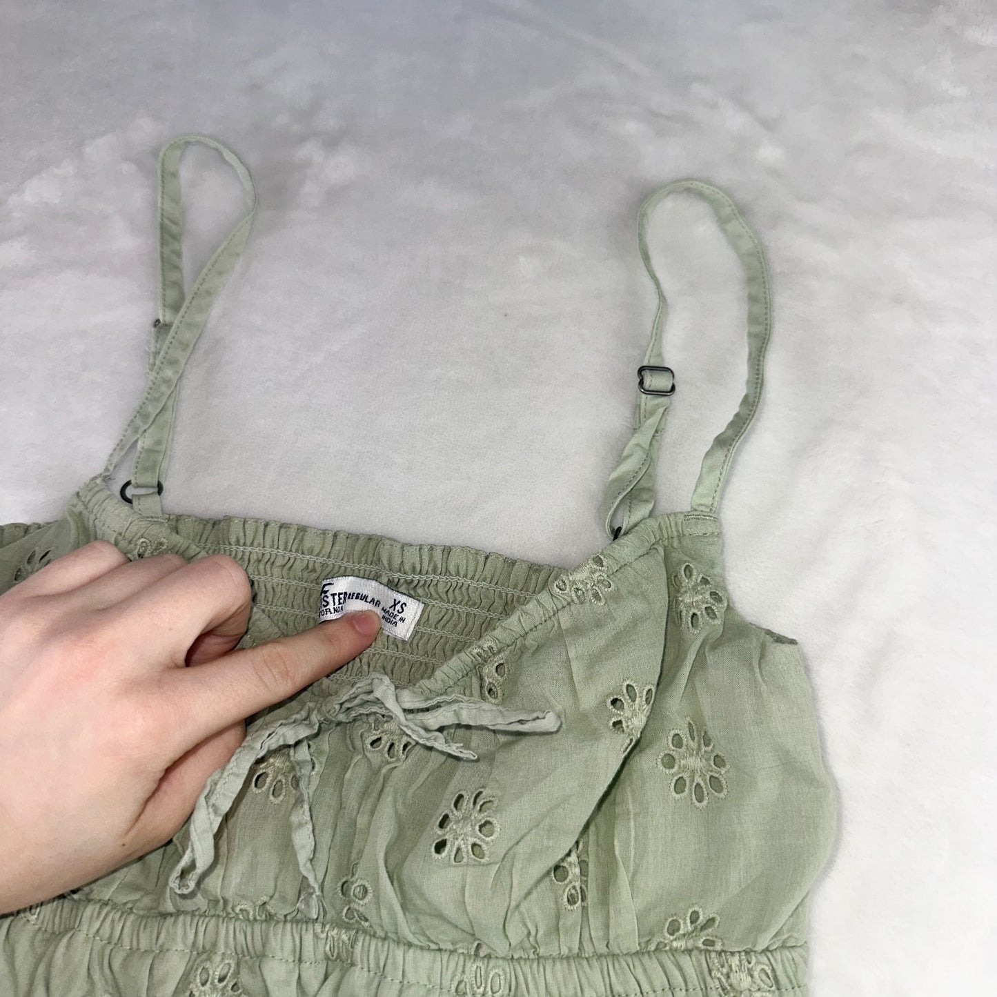 Size XS Sage Green Hollister Embroidered Flower Flowy Dress