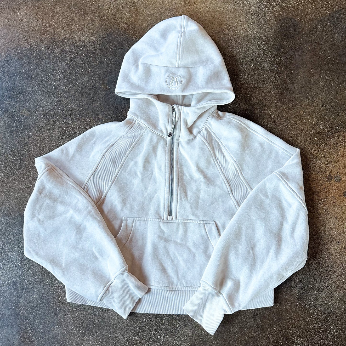 Size XS/S Natural Ivory Scuba Oversized Half-Zip Hoodie