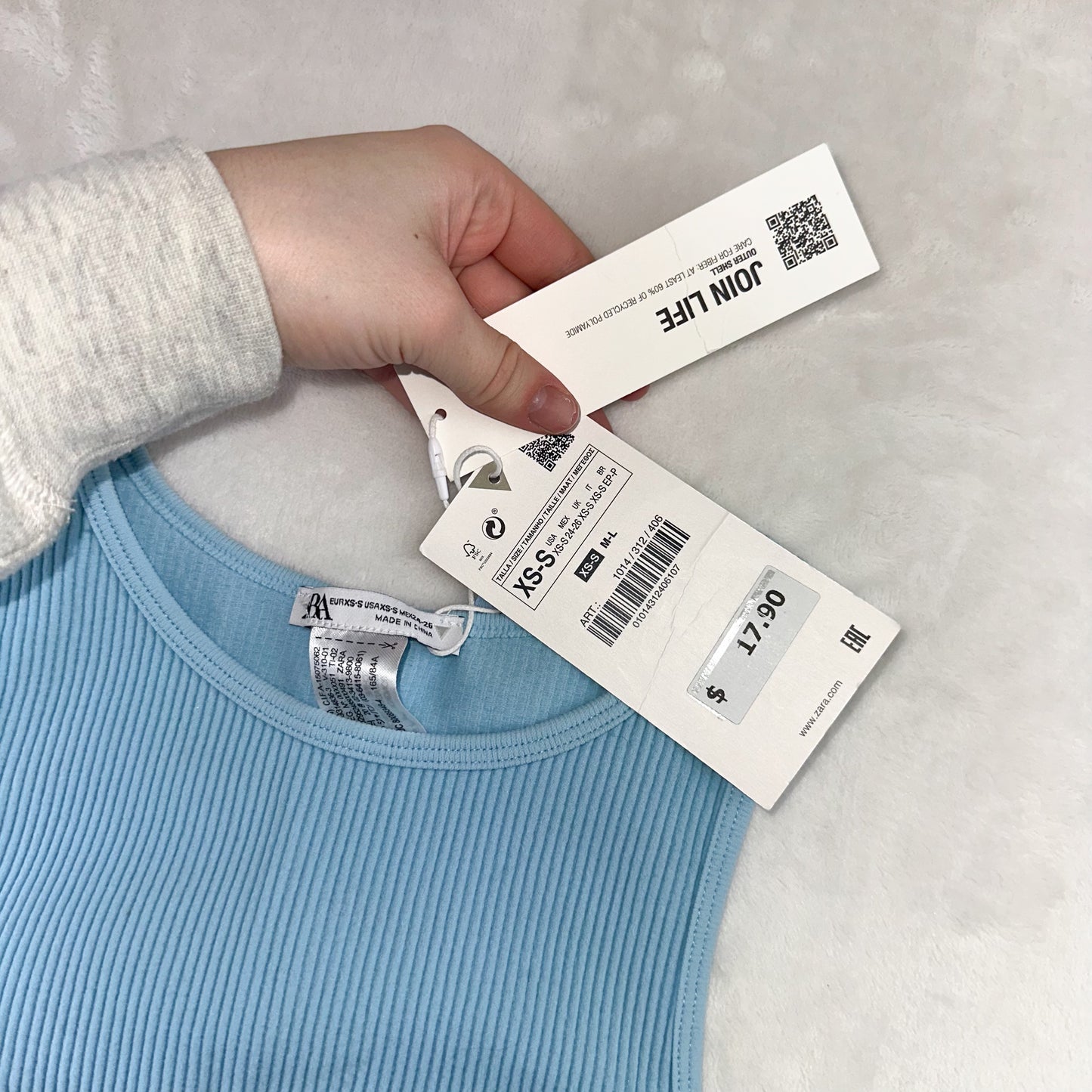 Size XS/S Baby Blue Zara BNWT Ribbed Seamless Crop Top