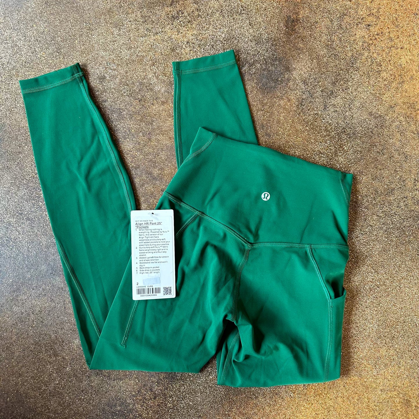 Size 2 Everglade Green Align Legging 25” *pockets & BNWT *RARE