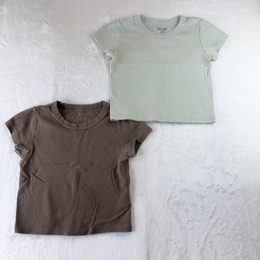 Size XS/S Light Green & Brown Brandy Melville Cropped T-Shirt Bundle