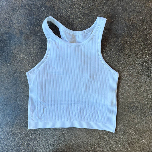 Size 4 White Ebb To Street Racerback Crop Tank