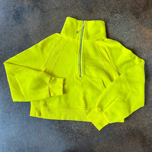 Size XS/S Sonic Yellow Scuba Oversized Funnel Neck Half Zip