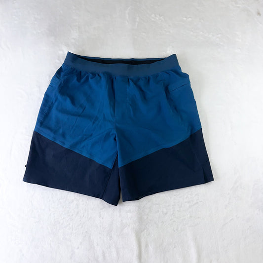 Size L Poseidon Navy Blue Namaste At The Beach 8" Shorts Swim Trunks