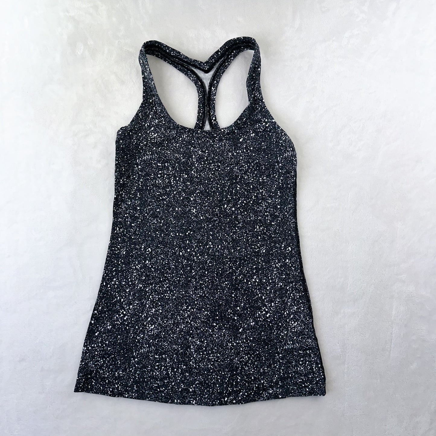 Size 4 Luminesce Splatter White Black Cool Racerback Tank