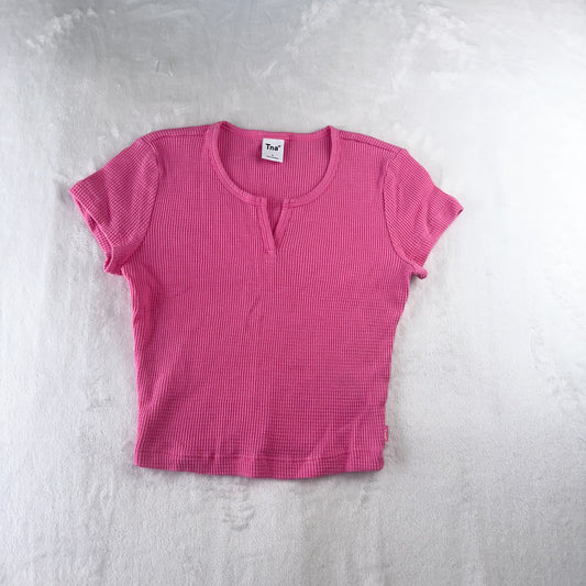 Size S Bubble Gum Pink Aritzia Waffle Notch Crop Top